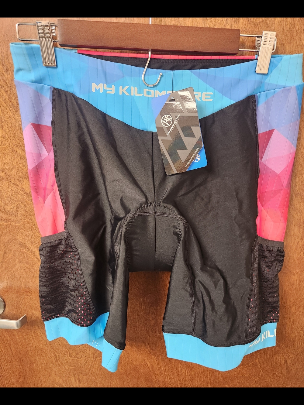 Women's Black Athletic Cycling Shorts with Blue & Pink Panels